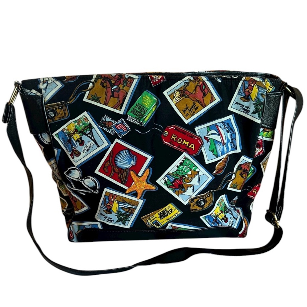 Colorful Travel-Themed Women's Shoulder Bag EUC